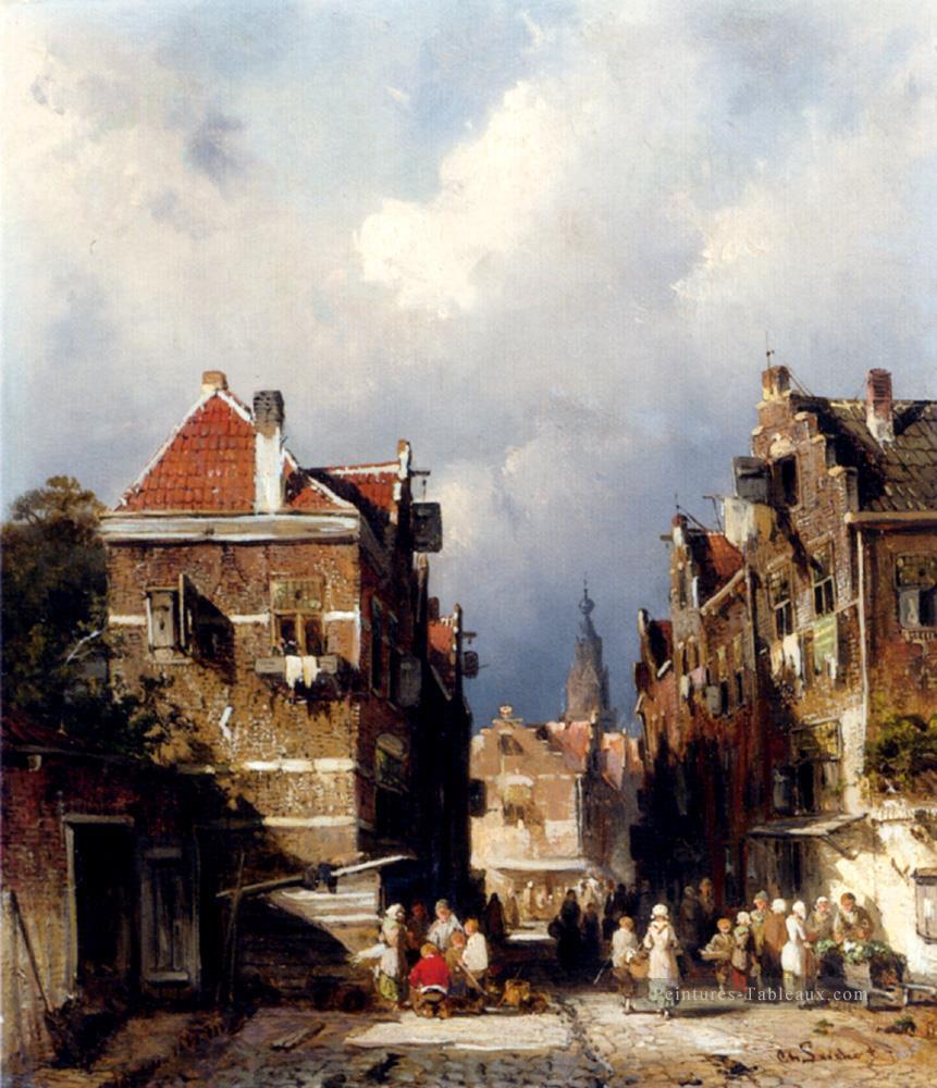 Une scène de rue hollandaise paysage Charles Leickert Peintures à l'huile